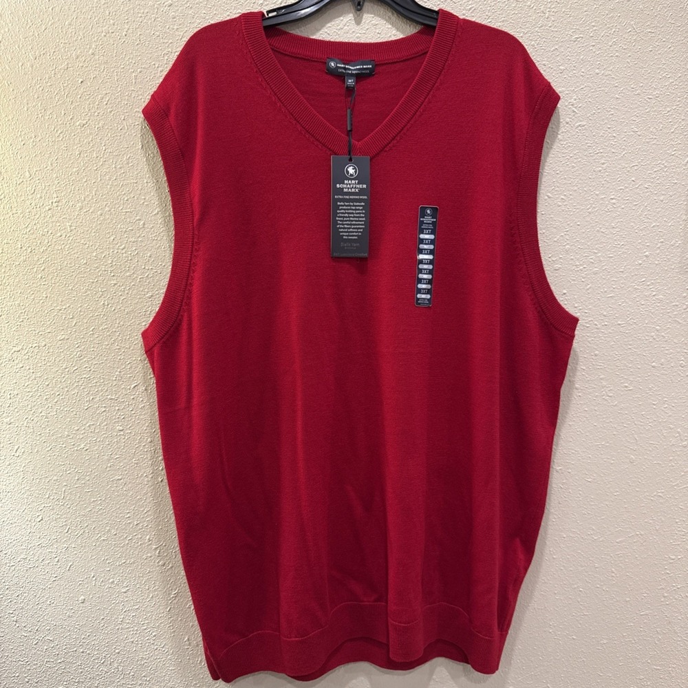 Hart Schaffner Marx Extra Fine Merino Wool Sweater Vest Mens Big & Tall 3XT Red - Picture 1 of 7